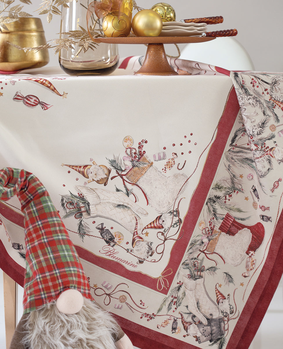 Tovaglietta Natale 88x88cm Elfi rosso