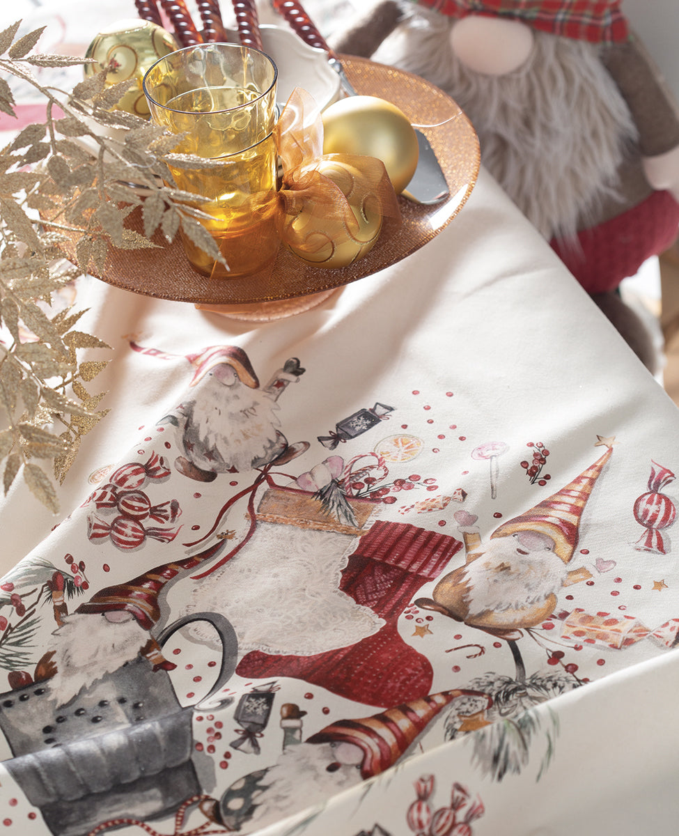 Tovaglietta Natale 88x88cm Elfi rosso