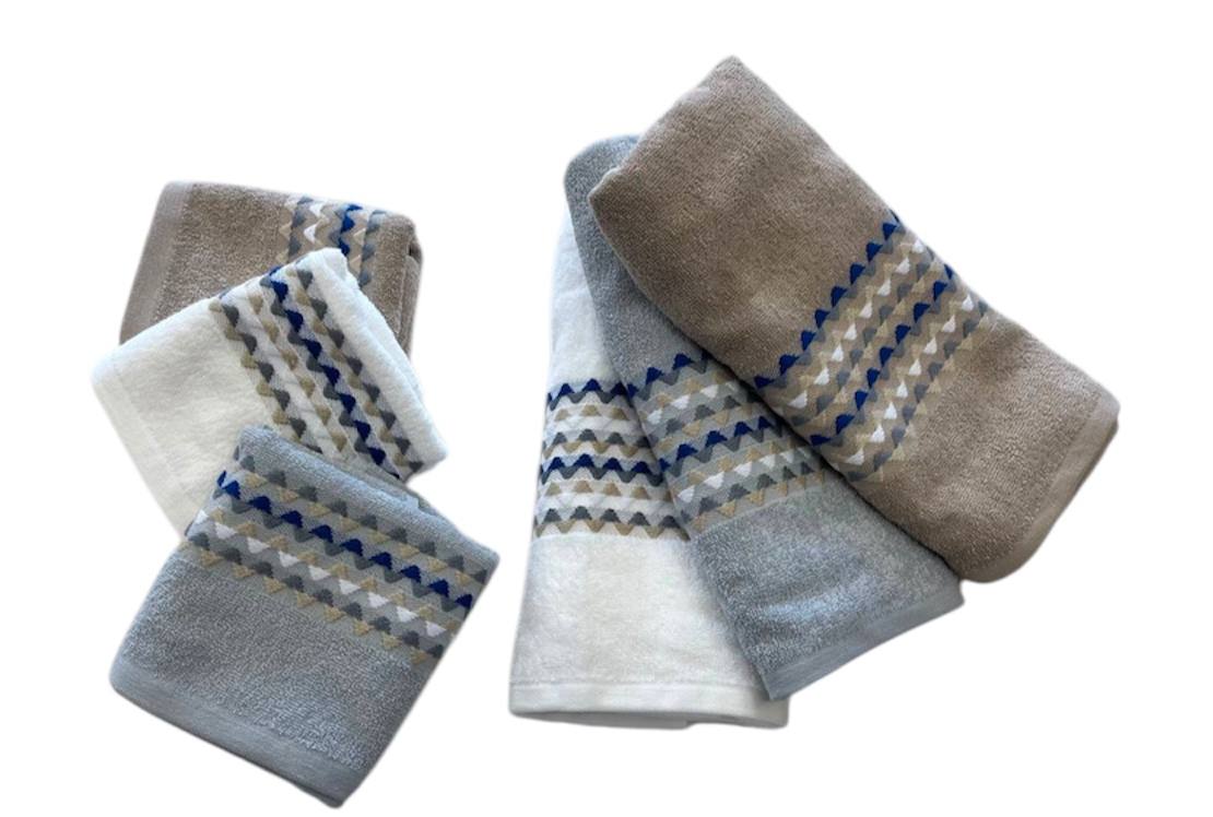 Set asciugamani 3 viso + 3 ospite Trendy bianco/grigio/sabbia