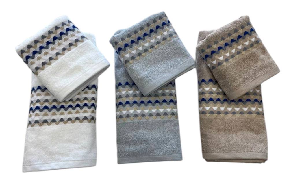 Set asciugamani 3 viso + 3 ospite Trendy bianco/grigio/sabbia