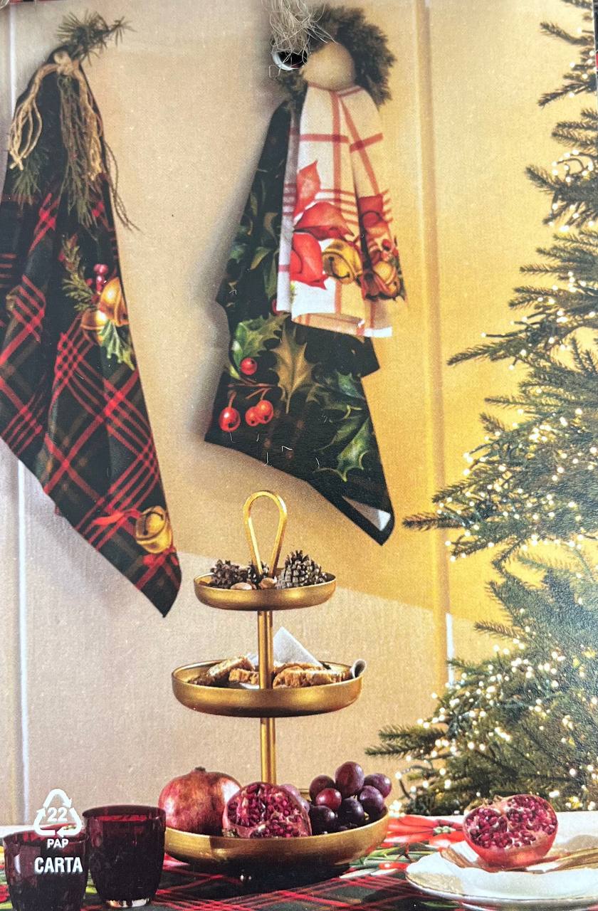 Set 3 Strofinacci Antimacchia cotone 50x70cm Christmas Carol Multi