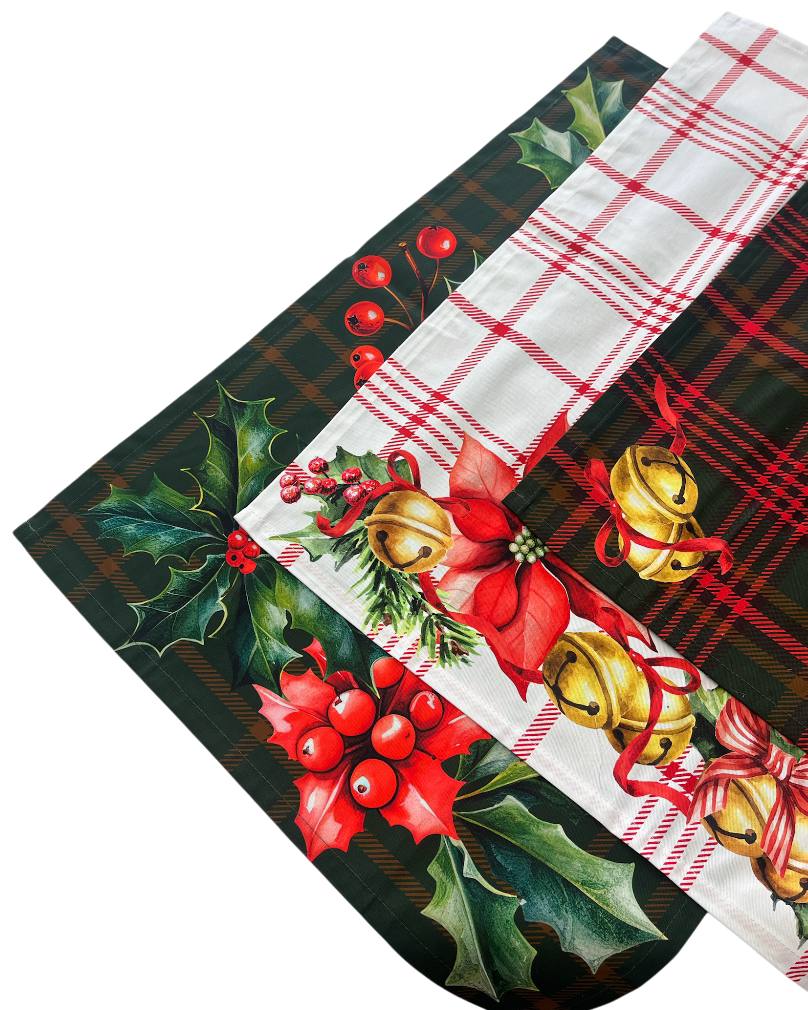 Set 3 Strofinacci Antimacchia cotone 50x70cm Christmas Carol Multi