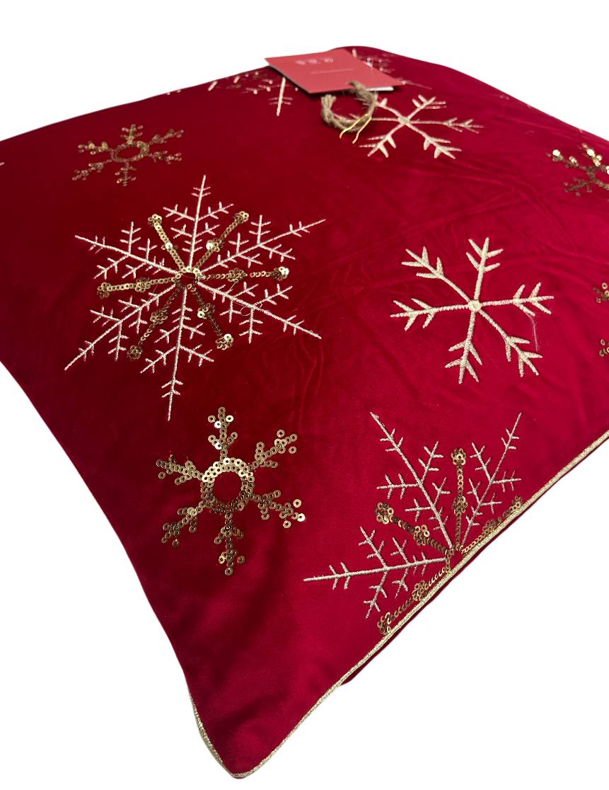 Cuscino Arredo Natale in velluto con ricamo Snow