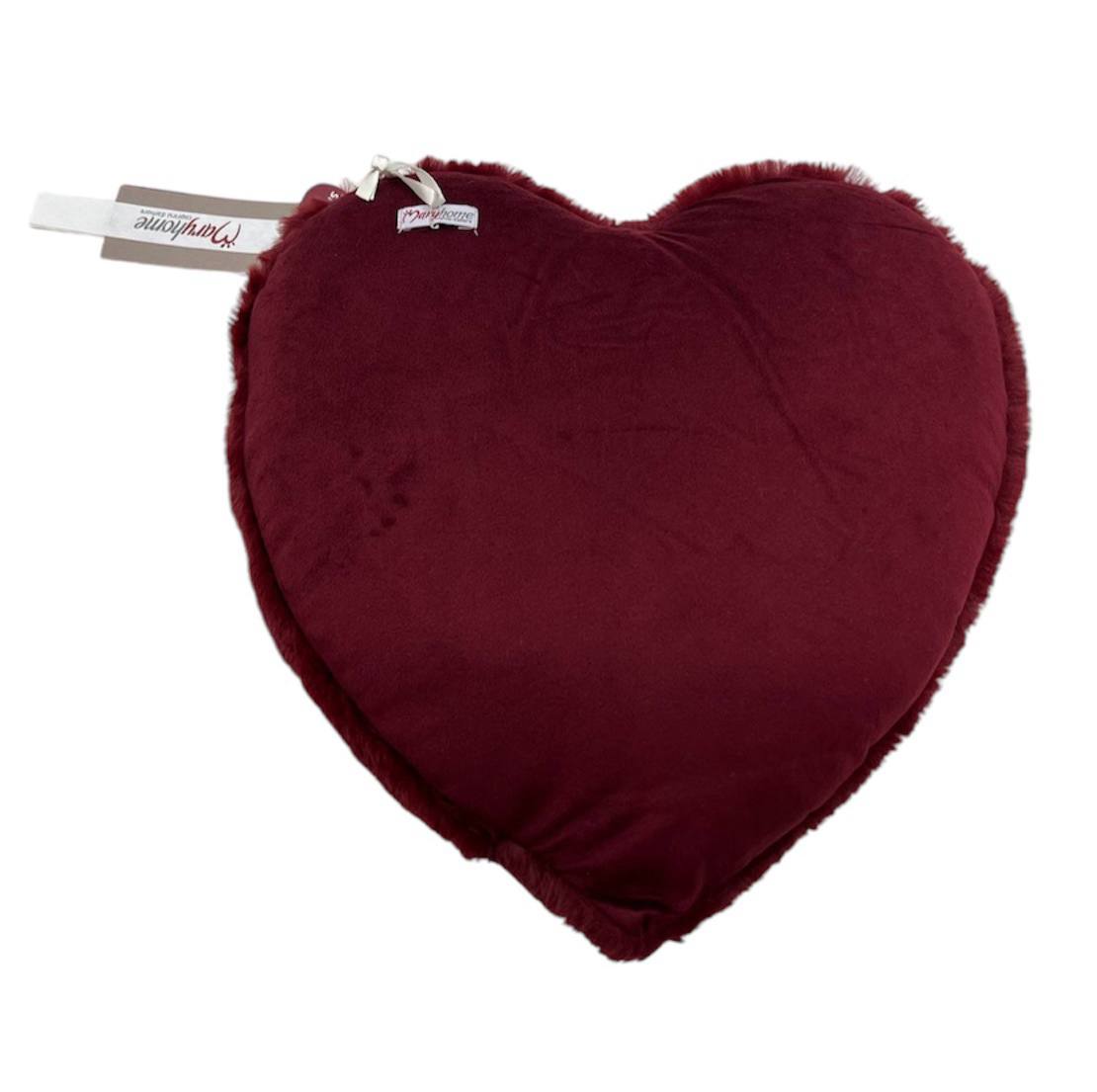 Cuscino a cuore 40x40cm in eco pelliccia bordeaux / corda