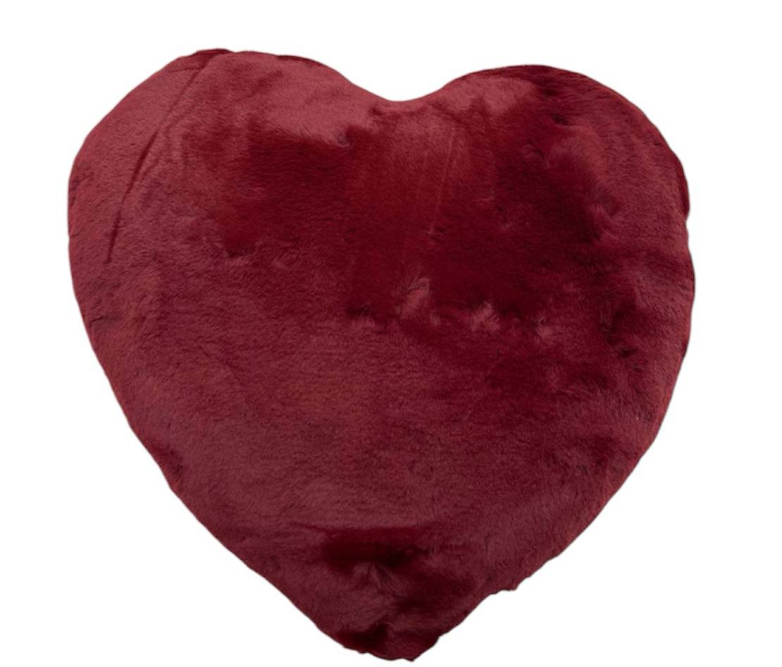 Cuscino a cuore 40x40cm in eco pelliccia bordeaux / corda