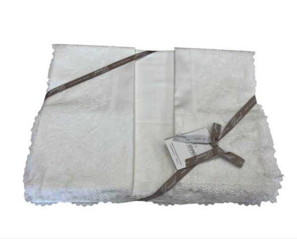 Coordinato letto matrimoniale completo lenzuola + coperta + coppia cuscini arredo Regina Latte