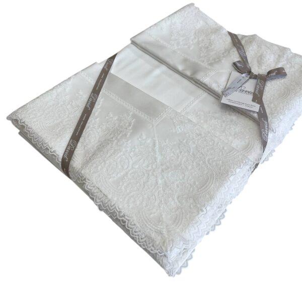 Coordinato letto matrimoniale completo lenzuola + coperta + coppia cuscini arredo Regina Latte