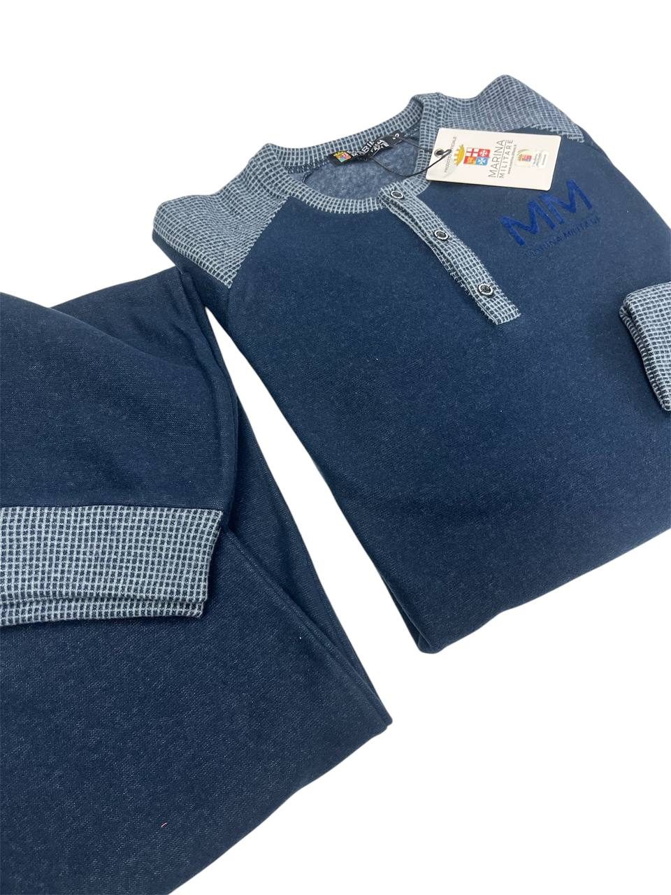 Pigiama uomo in caldo cotone punto Milano Blu