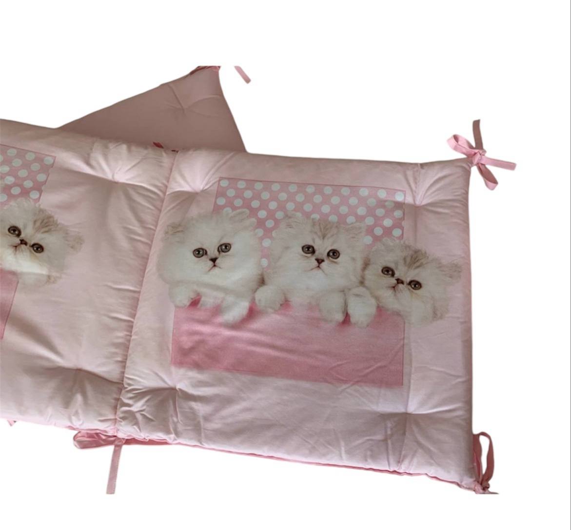 Coordinato lettino Trapunta invernale + paracolpi gattini Rosa
