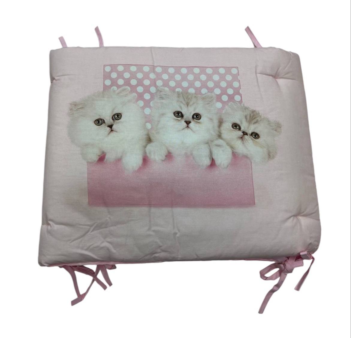 Coordinato lettino Trapunta invernale + paracolpi gattini Rosa