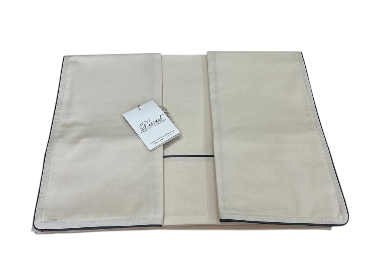 Completo lenzuola matrimoniale Piping Percalle beige