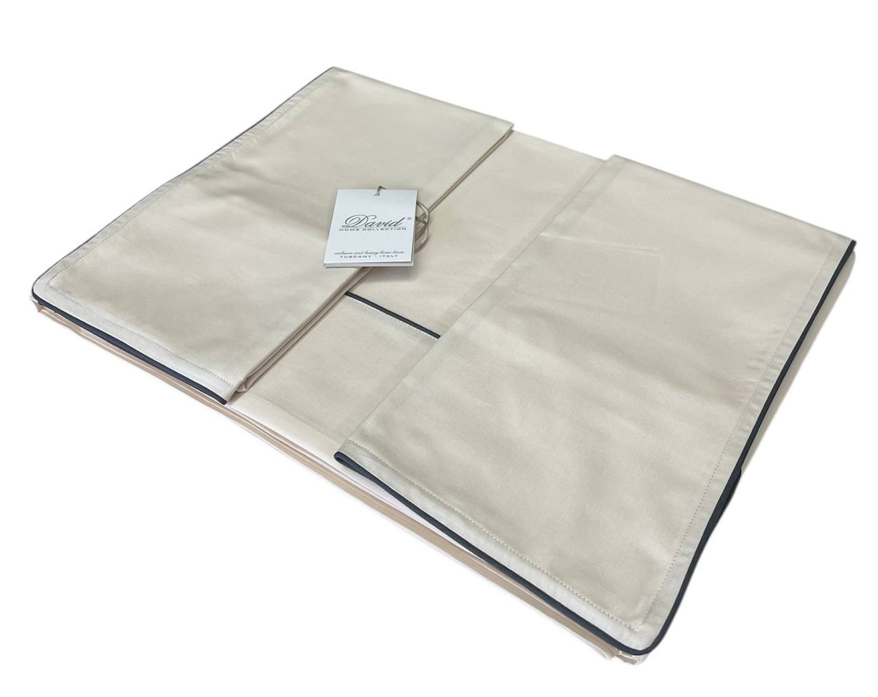Completo lenzuola matrimoniale Piping Percalle beige