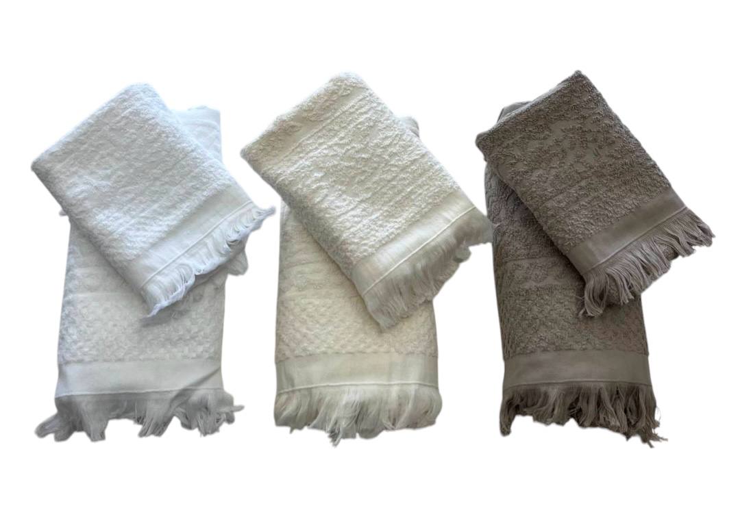 Set asciugamani 3 viso + 3 ospite Atene bianco, avorio, sabbia