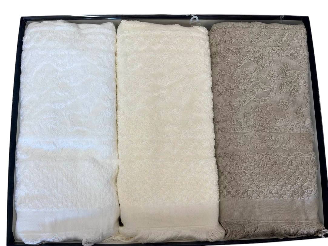 Set asciugamani 3 viso + 3 ospite Atene bianco, avorio, sabbia