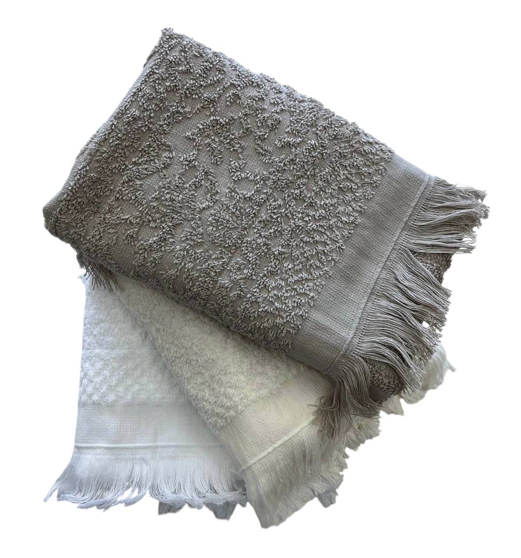Set asciugamani 3 viso + 3 ospite Atene bianco, avorio, sabbia