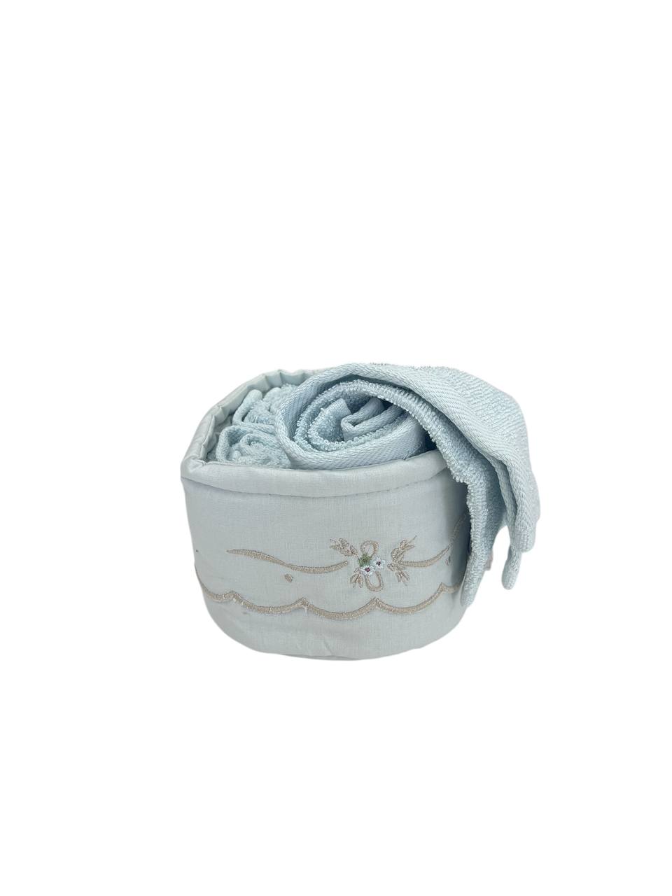Set 4 lavette + cestino con balza ricamata Nonna Rosetta