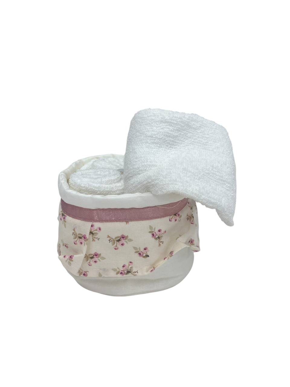 Set 4 lavette + cestino con rouches Lavinia