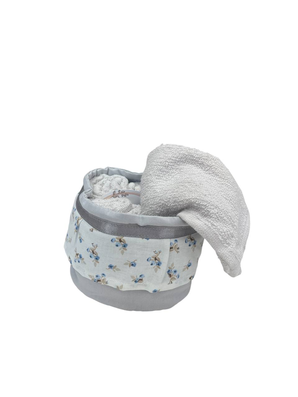 Set 4 lavette + cestino con rouches Lavinia