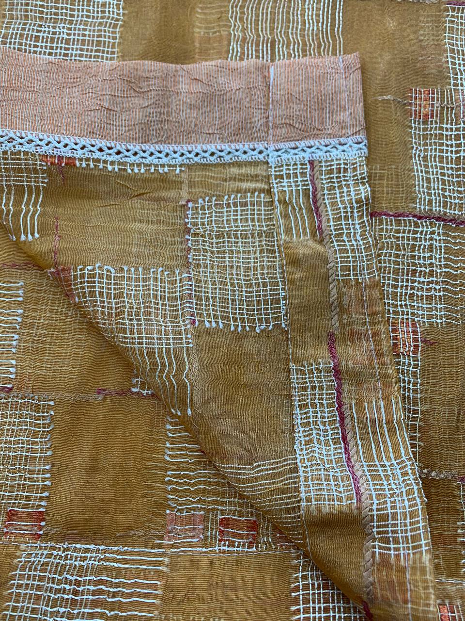 Coppia tendine a vetro misura 45x180 cm modello quadri colore arancio