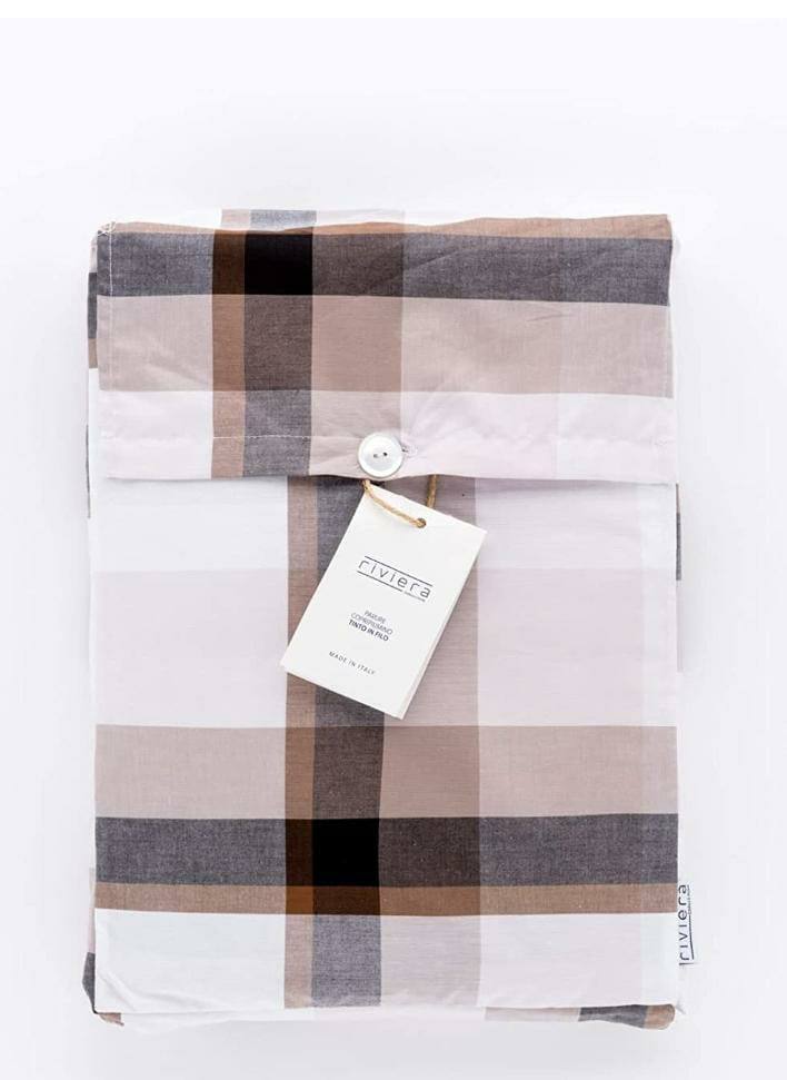 Completo lenzuola matrimoniale tinta in filo Olaf Check Grigio ardesia