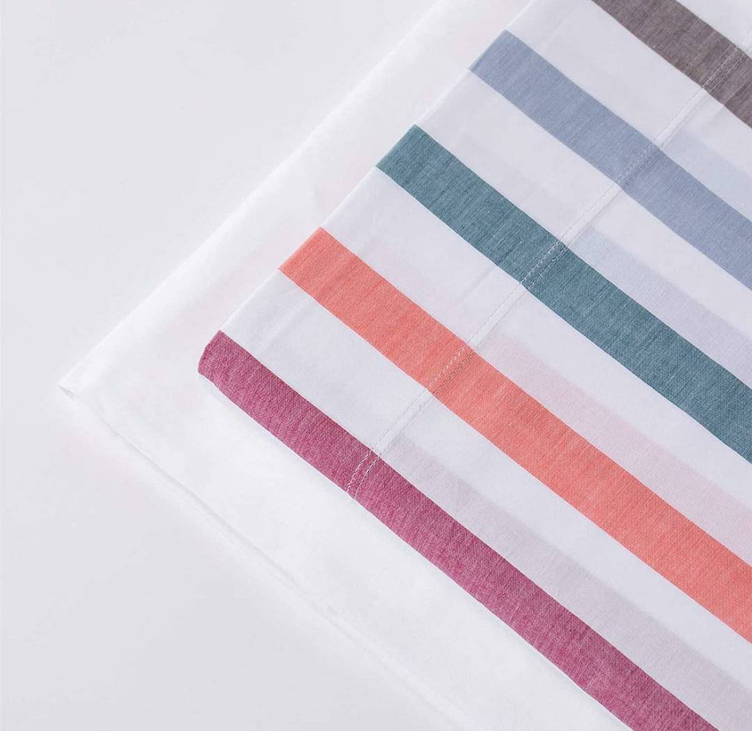 Completo lenzuola matrimoniale tinto in filo Olaf Stripe multicolor righe