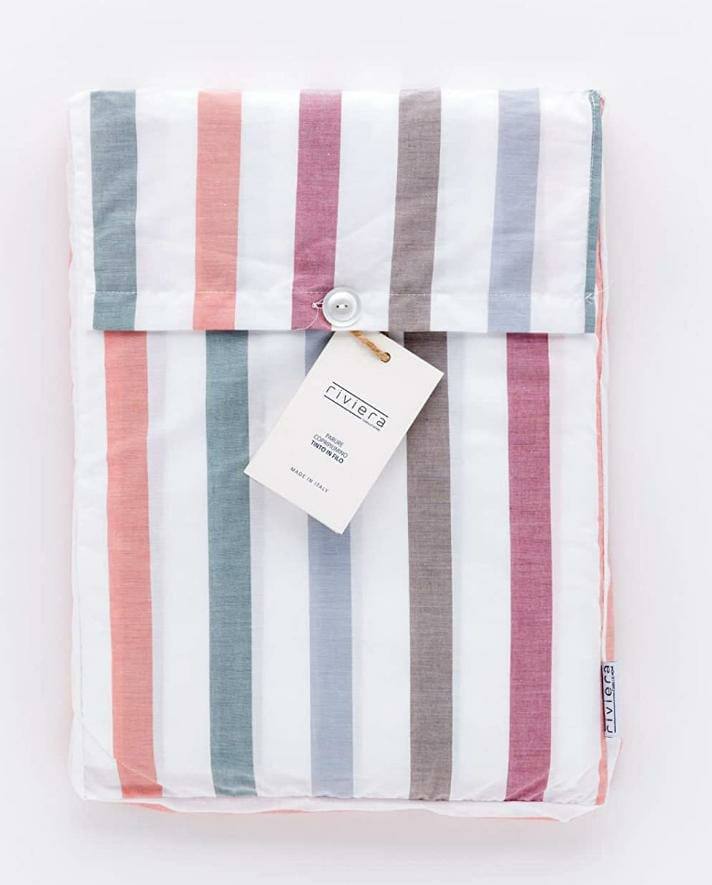 Completo lenzuola matrimoniale tinto in filo Olaf Stripe multicolor righe