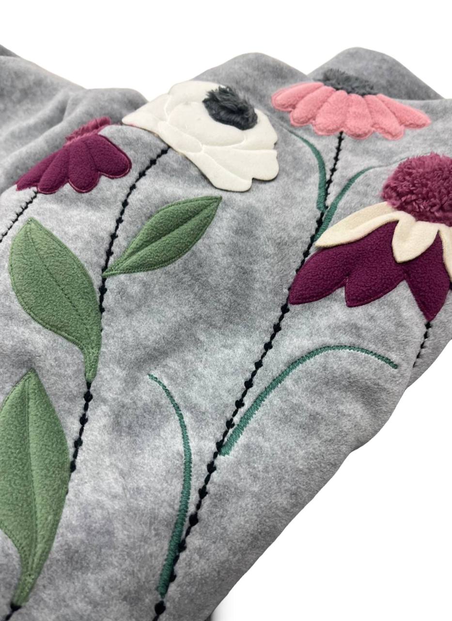 Coperta plaid in pile 160x180cm fiori grigio