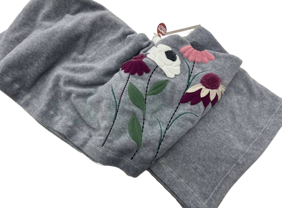 Coperta plaid in pile 160x180cm fiori grigio
