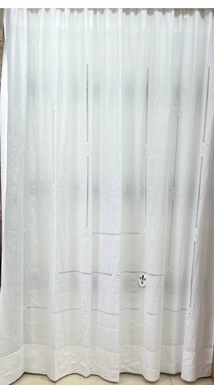 Pannello tenda lino bianco punto antico toscano 270x310 cm