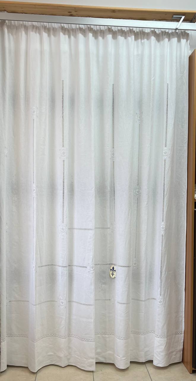 Pannello tenda lino bianco punto antico toscano 270x310 cm