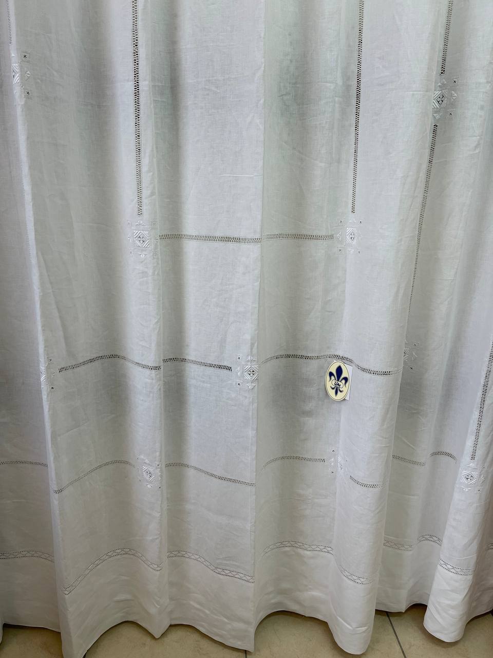Pannello tenda lino bianco punto antico toscano 270x310 cm