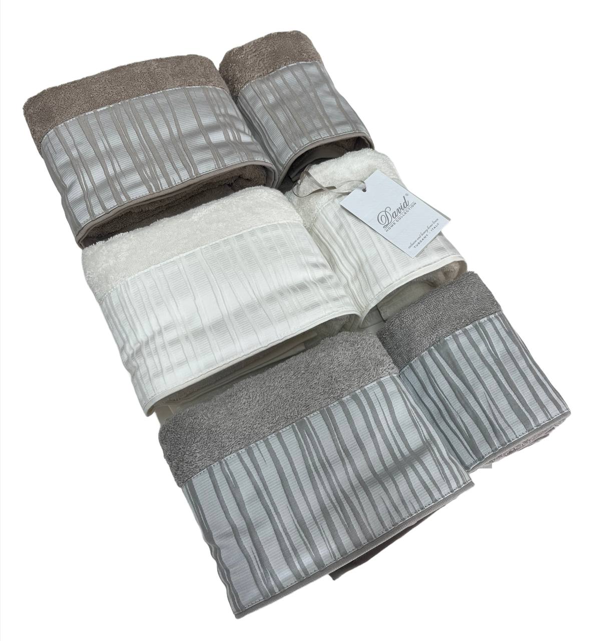 Confezione asciugamani 3+3 viso ed ospite Nuvola Latte/ tortora/ silver