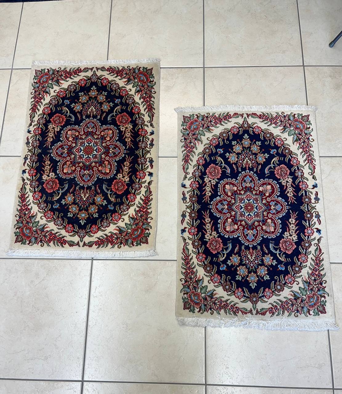 Coppia Tappeti orientali Qum Roialy 60x92cm Blu