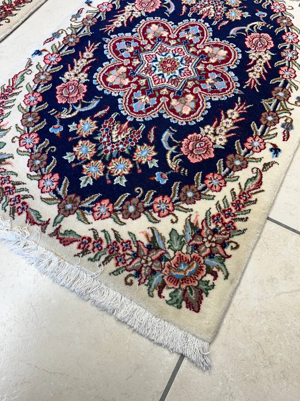 Coppia Tappeti orientali Qum Roialy 60x92cm Blu