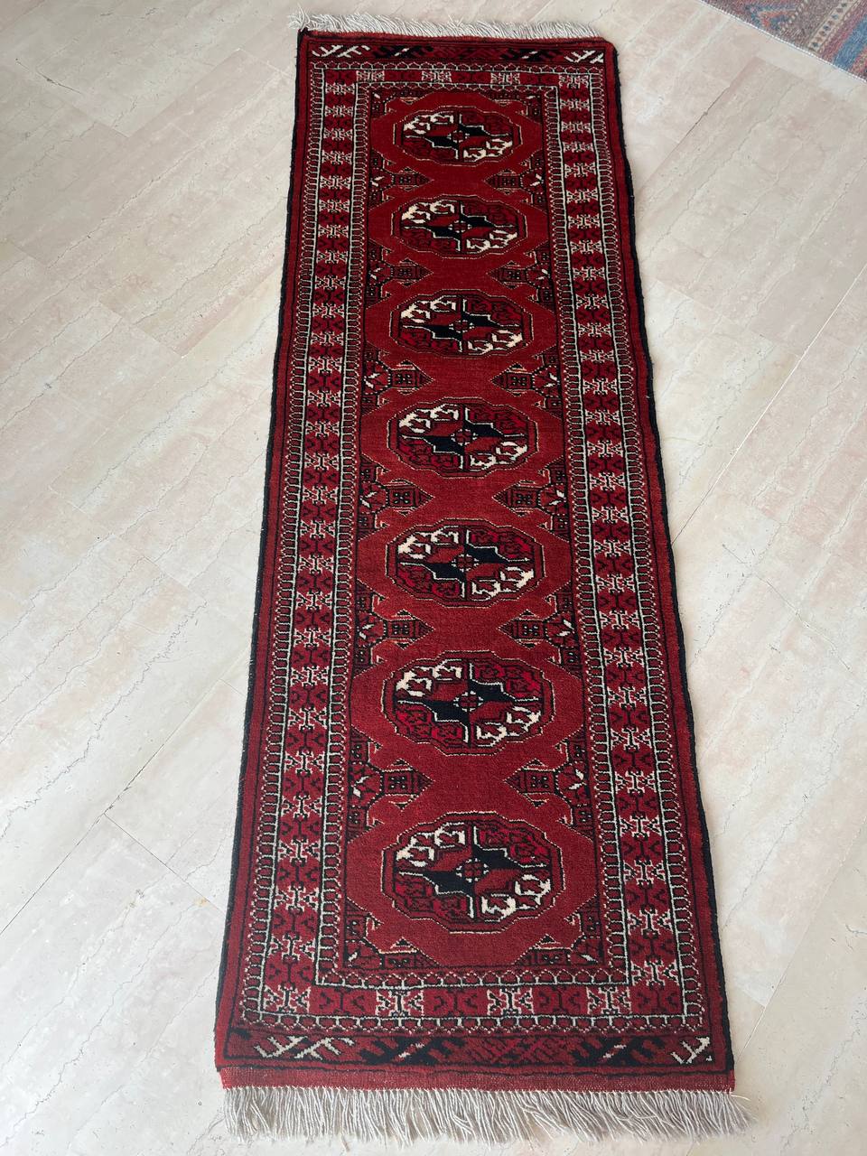 Tappeto orientale persiano Turkman annodato a mano 178x60 cm