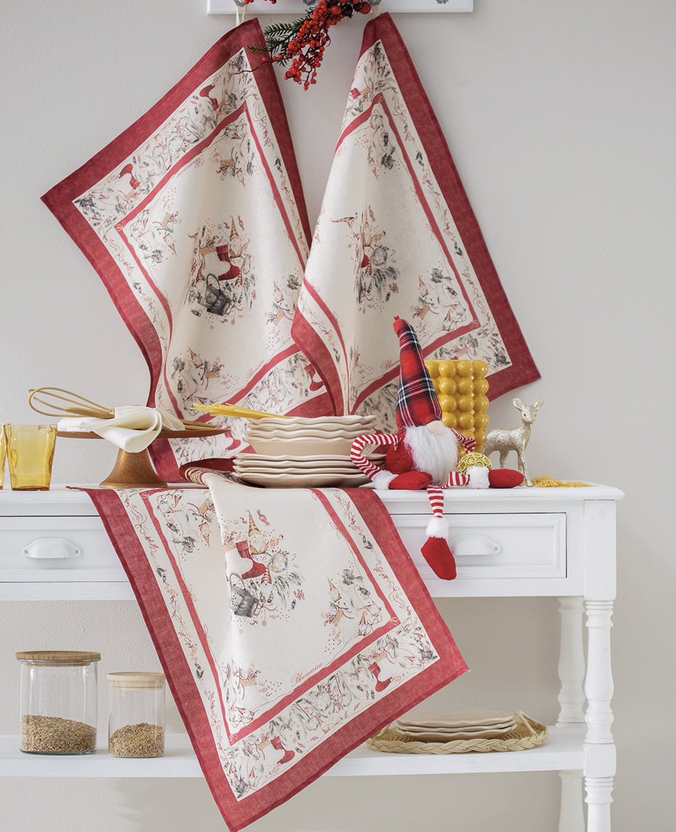Strofinaccio Natale 50x70cm Elfi rosso