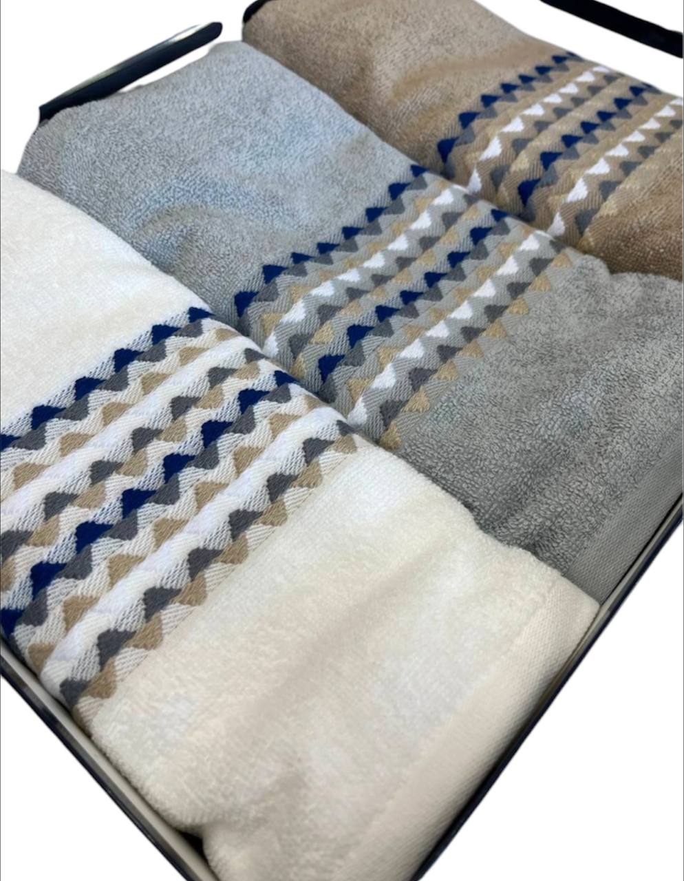 Set asciugamani 3 viso + 3 ospite Trendy bianco/grigio/sabbia