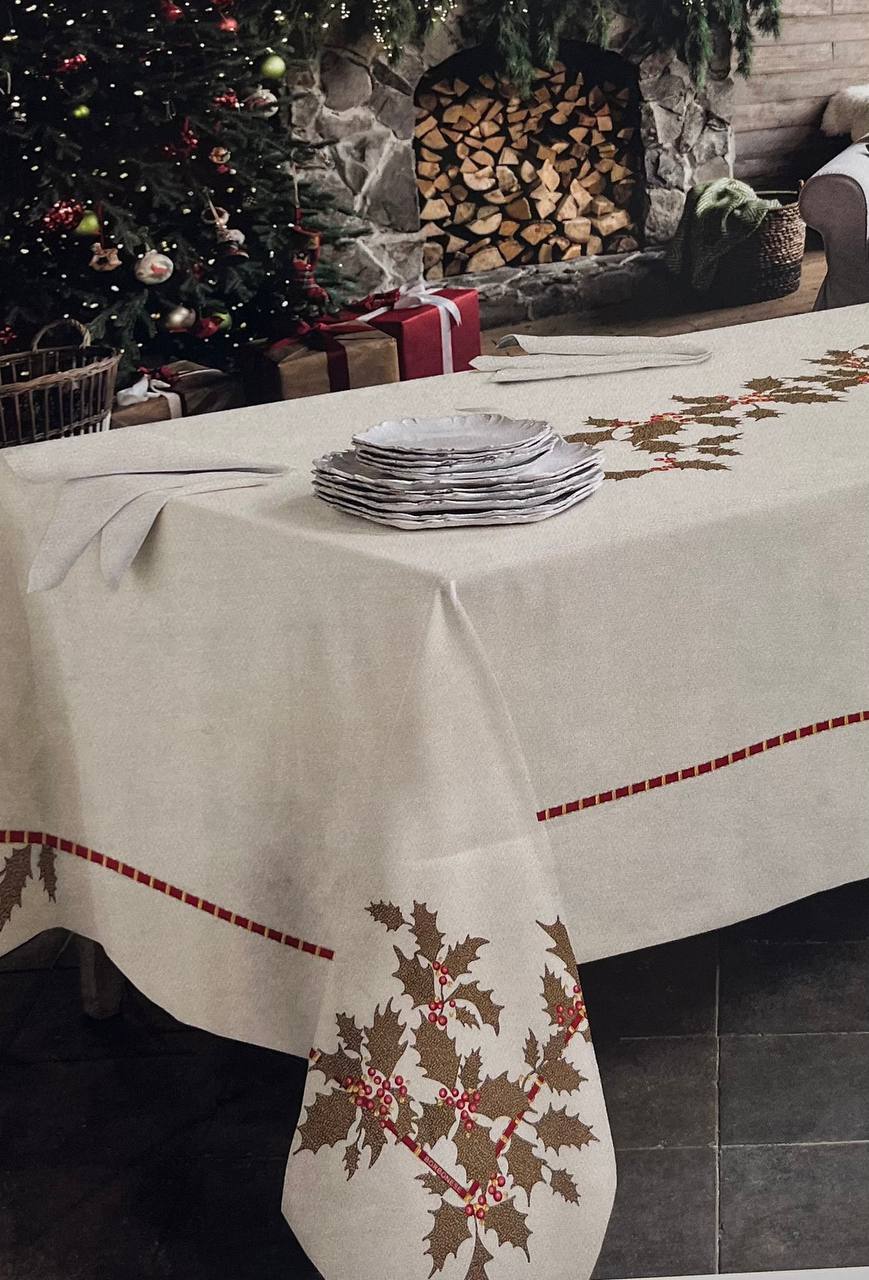 Tovaglia da tavola x 12 con tovaglioli Natale Holly
