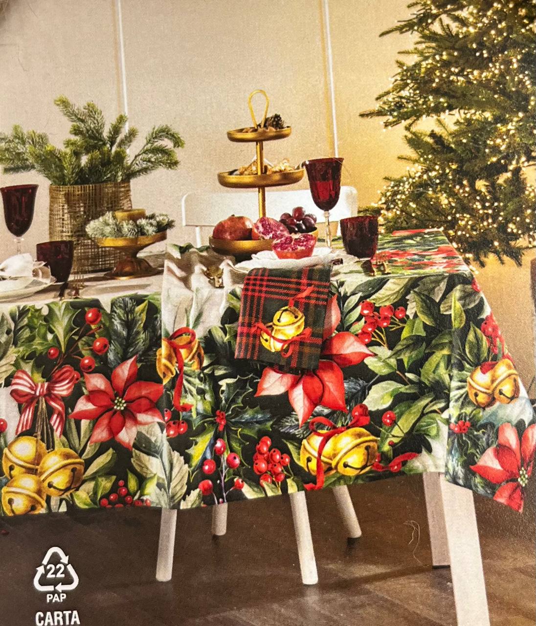 Tovaglia antimacchia Natale Christmas Carol colore lino