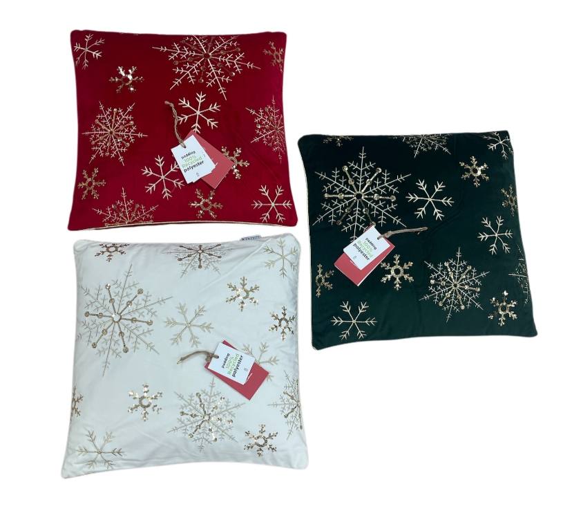 Cuscino Arredo Natale in velluto con ricamo Snow