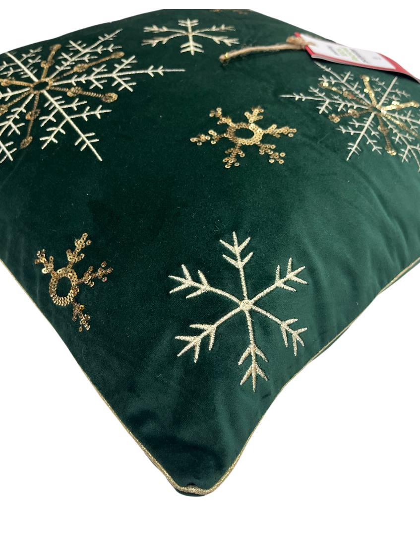 Cuscino Arredo Natale in velluto con ricamo Snow