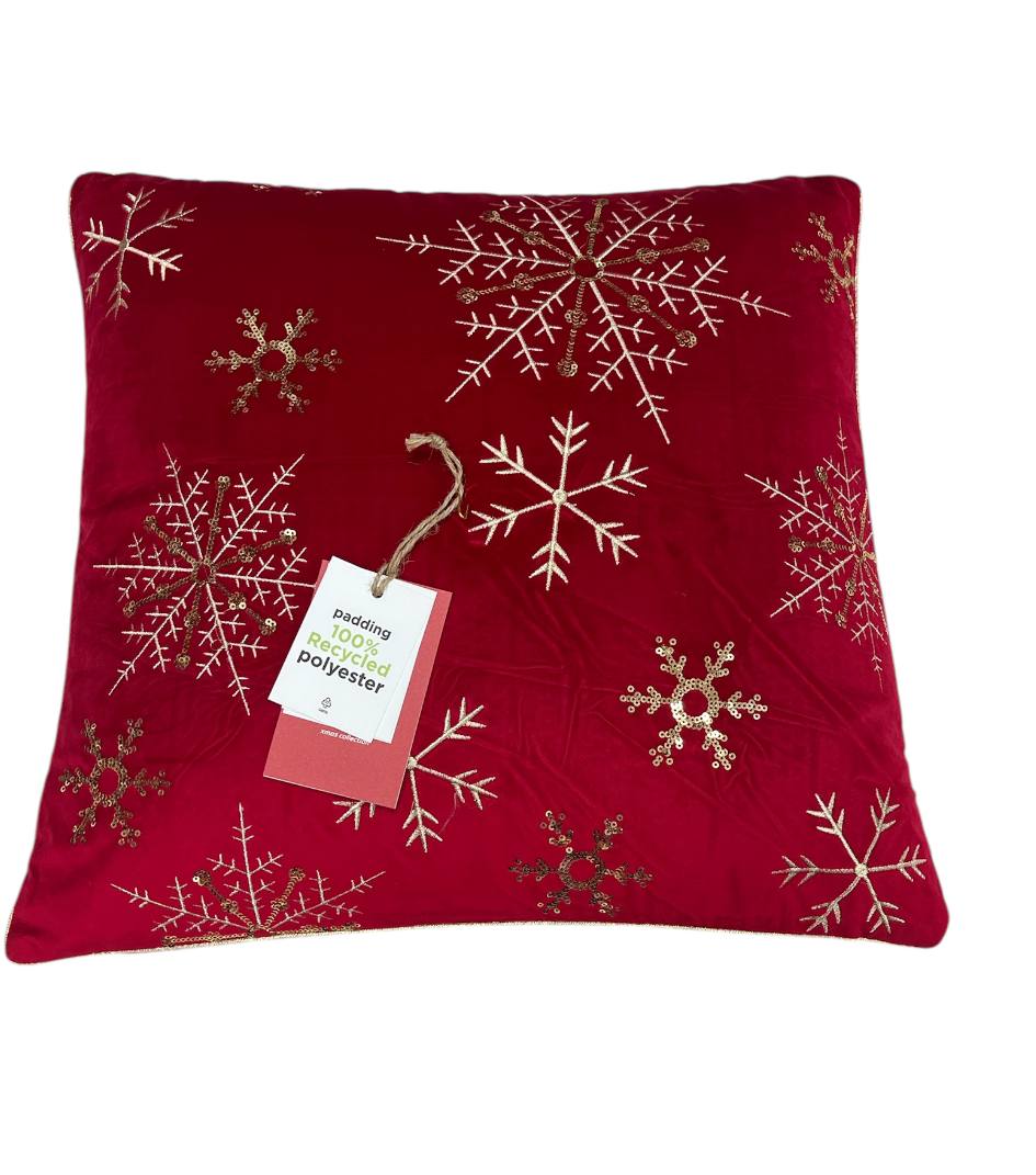 Cuscino Arredo Natale in velluto con ricamo Snow