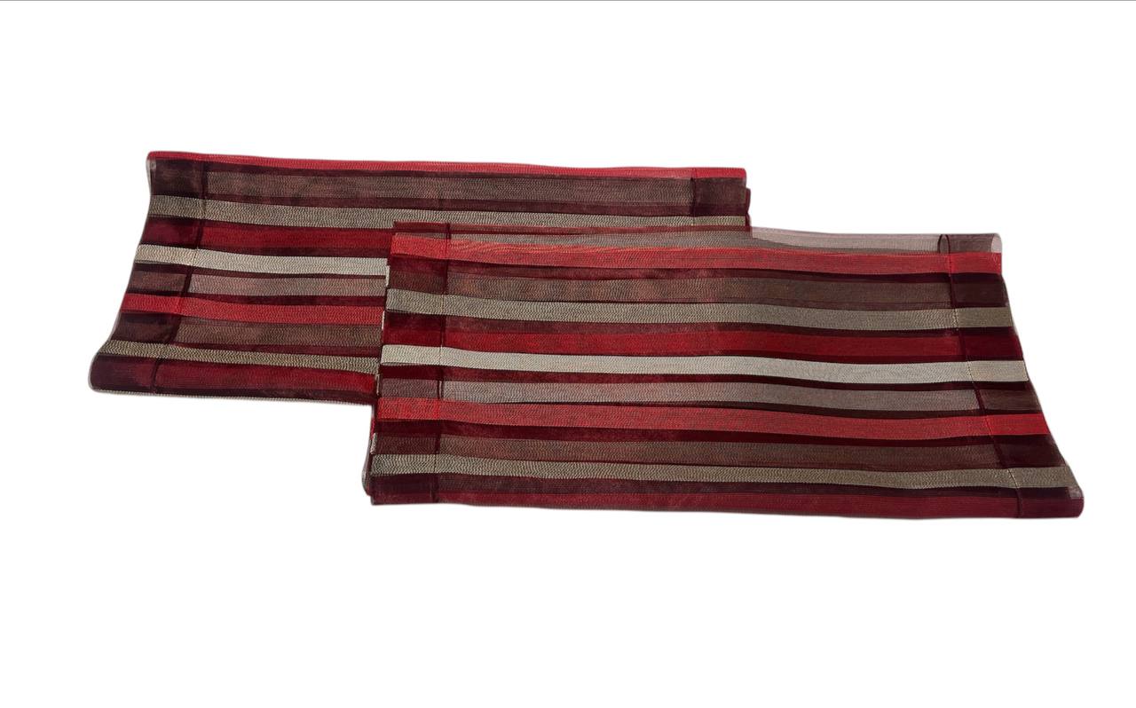 Coppia tendine a vetro a righe in organza bordeaux