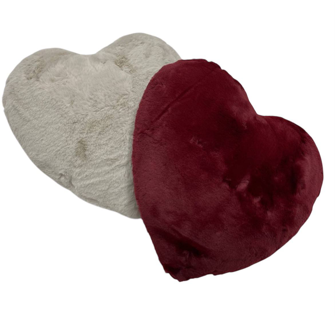 Cuscino a cuore 40x40cm in eco pelliccia bordeaux / corda