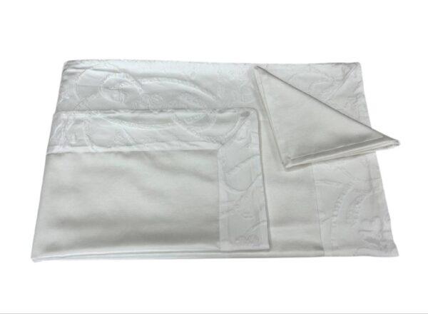 Coordinato letto copriletto+ completo lenzuola+cuscino arredo+ centrini+ servizio x12 Iris ghiaccio