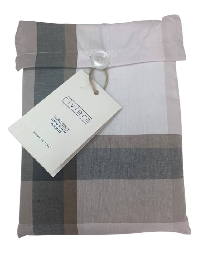 Coppia federe tinto in filo percalle Olaf Check grigio ardesia