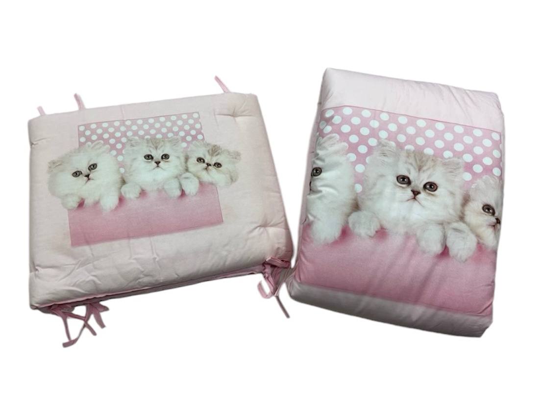 Coordinato lettino Trapunta invernale + paracolpi gattini Rosa