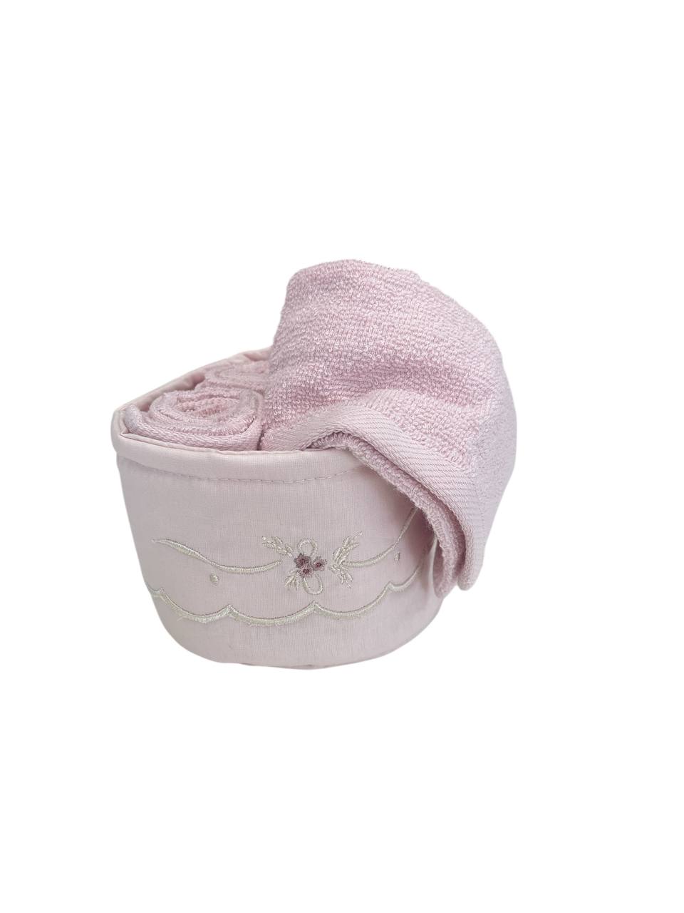 Set 4 lavette + cestino con balza ricamata Nonna Rosetta