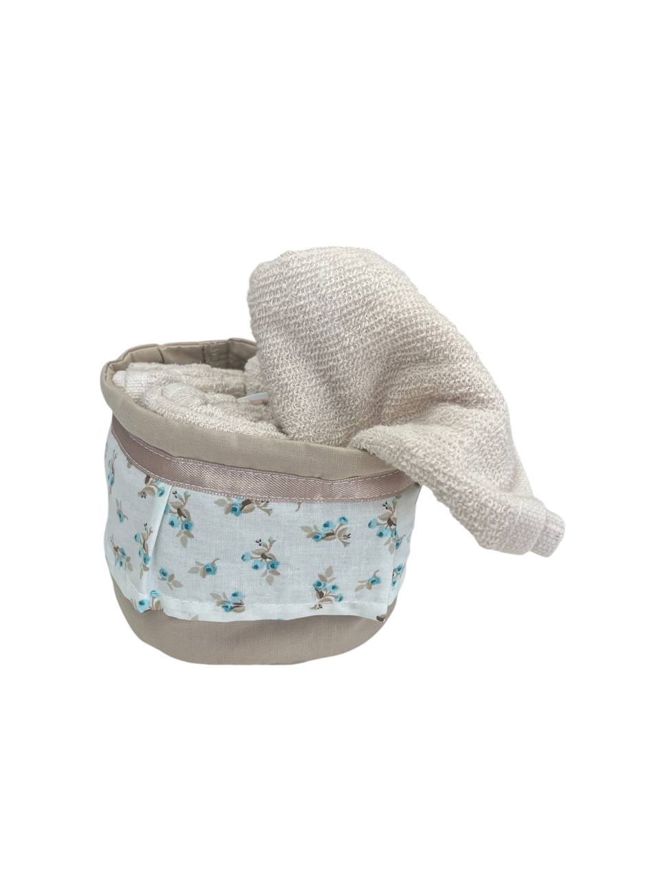 Set 4 lavette + cestino con rouches Lavinia