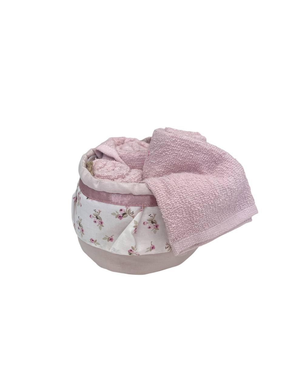 Set 4 lavette + cestino con rouches Lavinia